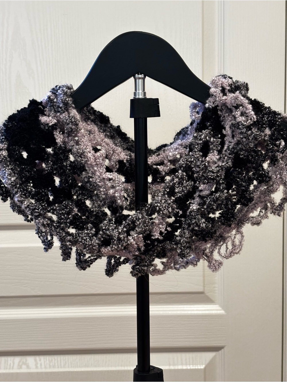 Soft Crochet criss-cross Infinity Scarf in Black and Lavender